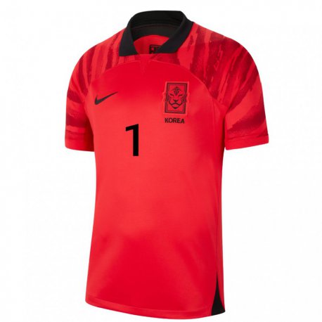 Kandiny Bambino Maglia Corea Del Sud Seung-gyu Kim #1 Rosso Nero Kit Gara Home 22-24 Maglietta