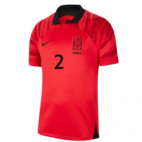 Kandiny Kinderen Zuid-koreaans Tae-hwan Kim #2 Rood Zwart Thuisshirt Thuistenue 22-24 T-shirt