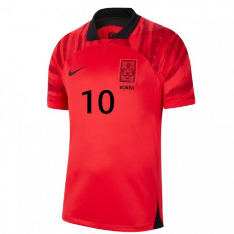 Kandiny Bambino Maglia Corea Del Sud Jae-sung Lee #10 Rosso Nero Kit Gara Home 22-24 Maglietta