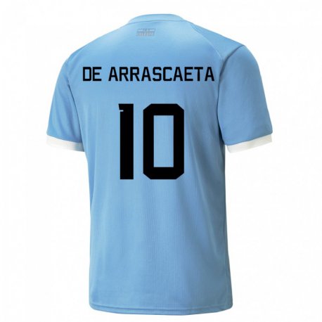 Kandiny Kinderen Uruguayaans Giorgian De Arrascaeta #10 Blauw Thuisshirt Thuistenue 22-24 T-shirt