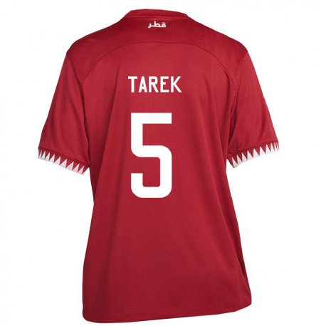 Kandiny Kinderen Qatarees Tarek Salman #5 Kastanjebruin Thuisshirt Thuistenue 22-24 T-shirt