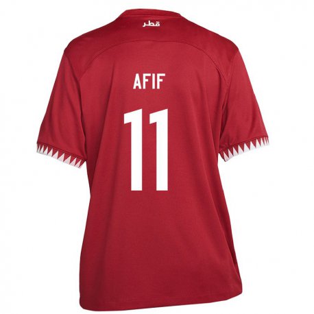 Kandiny Kinderen Qatarees Akram Afif #11 Kastanjebruin Thuisshirt Thuistenue 22-24 T-shirt België