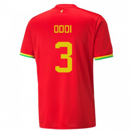 Kandiny Bambino Maglia Ghana Denis Odoi #3 Rosso Kit Gara Away 22-24 Maglietta