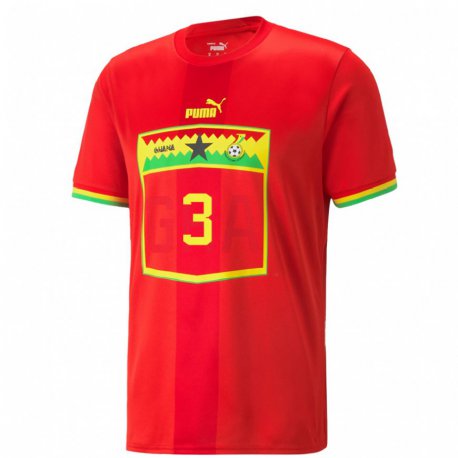 Kandiny Bambino Maglia Ghana Denis Odoi #3 Rosso Kit Gara Away 22-24 Maglietta