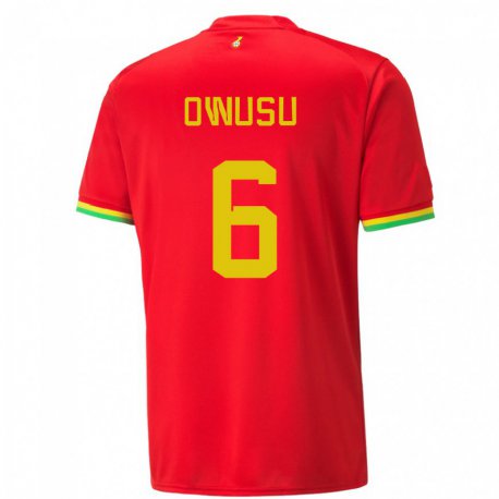 Kandiny Niño Camiseta Ghana Elisha Owusu #6 Rojo 2ª Equipación 22-24 La Camisa