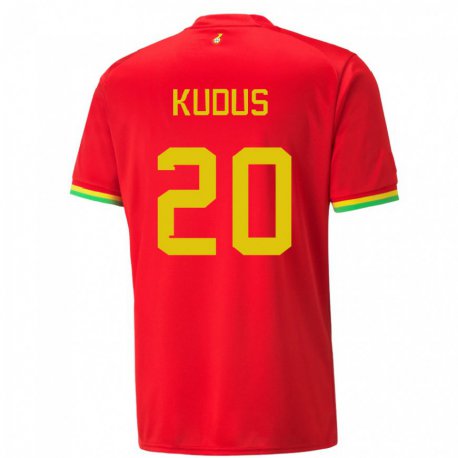 Kandiny Niño Camiseta Ghana Mohammed Kudus #20 Rojo 2ª Equipación 22-24 La Camisa