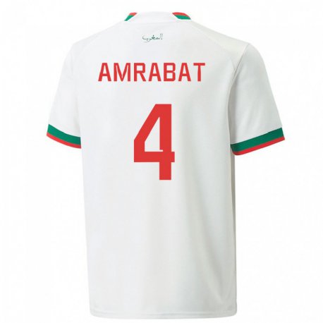 Kandiny Niño Camiseta Marruecos Soufiane Amrabat #4 Blanco 2ª Equipación 22-24 La Camisa