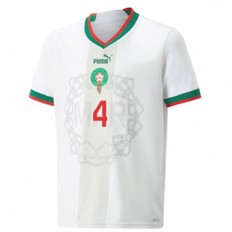 Kandiny Niño Camiseta Marruecos Soufiane Amrabat #4 Blanco 2ª Equipación 22-24 La Camisa