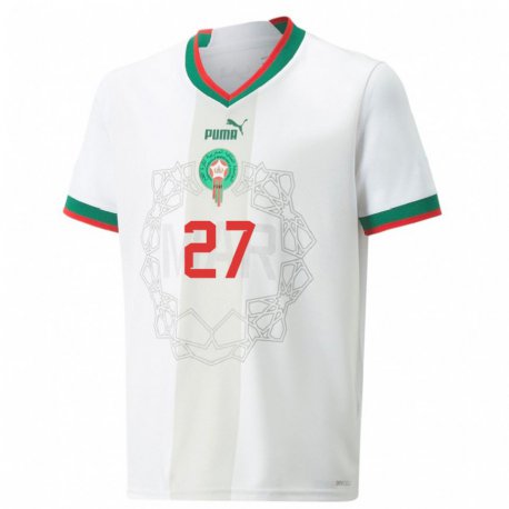 Kandiny Niño Camiseta Marruecos Soufiane Rahimi #27 Blanco 2ª Equipación 22-24 La Camisa