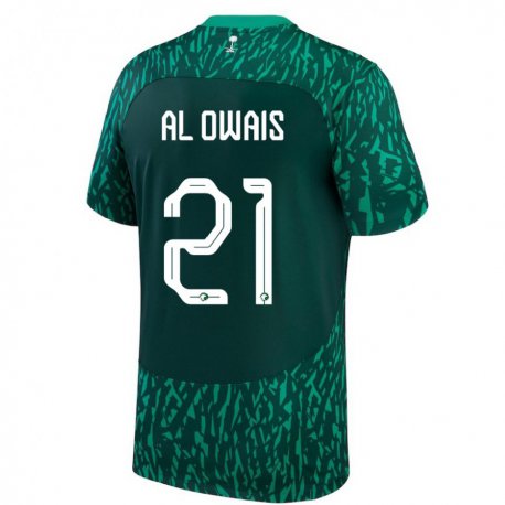 Kandiny Bambino Maglia Arabia Saudita Mohammed Al Owais #21 Verde Scuro Kit Gara Away 22-24 Maglietta