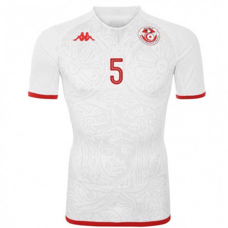 Kandiny Bambino Maglia Tunisia Nader Ghandri #5 Bianco Kit Gara Away 22-24 Maglietta