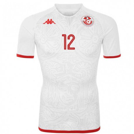 Kandiny Bambino Maglia Tunisia Ali Maaloul #12 Bianco Kit Gara Away 22-24 Maglietta