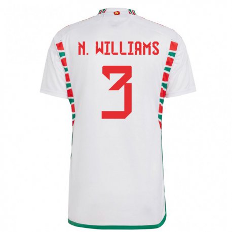 Kandiny Kinder Walisische Neco Williams #3 Weiß Auswärtstrikot Trikot 22-24 T-shirt Österreich