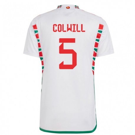 Kandiny Bambino Maglia Galles Rubin Colwill #5 Bianco Kit Gara Away 22-24 Maglietta