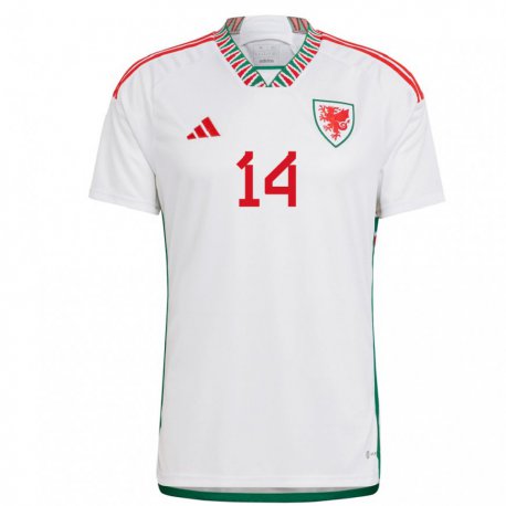 Kandiny Kinderen Welsh Connor Roberts #14 Wit Uitshirt Uittenue 22-24 T-shirt