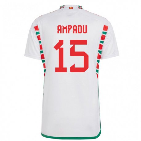 Kandiny Bambino Maglia Galles Ethan Ampadu #15 Bianco Kit Gara Away 22-24 Maglietta