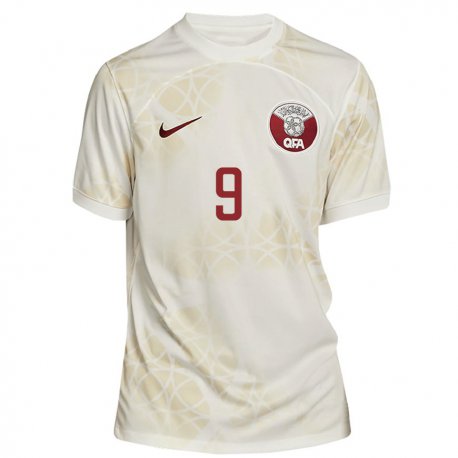 Kandiny Bambino Maglia Qatar Mohammed Muntari #9 Beige Oro Kit Gara Away 22-24 Maglietta