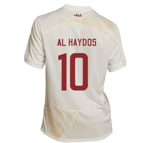 Kandiny Kinderen Qatarees Hasan Al Haydos #10 Goud Beige Uitshirt Uittenue 22-24 T-shirt België