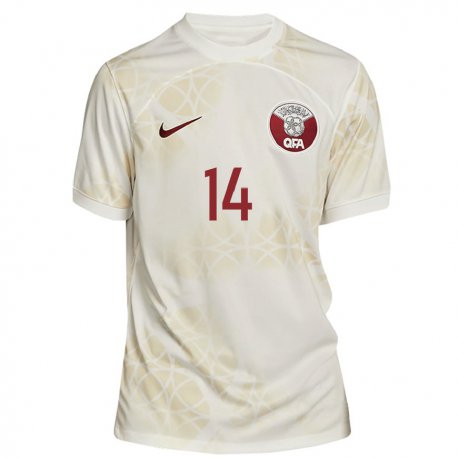 Kandiny Kinder Katarische Homam Ahmed #14 Goldbeige Auswärtstrikot Trikot 22-24 T-shirt Österreich