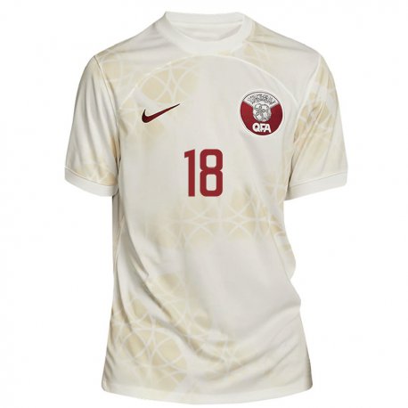 Kandiny Bambino Maglia Qatar Khalid Muneer Ali #18 Beige Oro Kit Gara Away 22-24 Maglietta