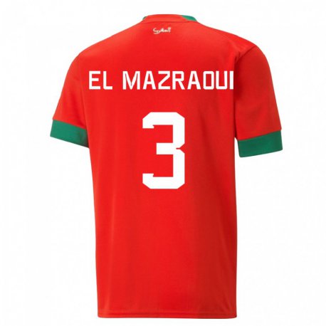 Kandiny Uomo Maglia Marocco Noussair El Mazraoui #3 Rosso Kit Gara Home 22-24 Maglietta