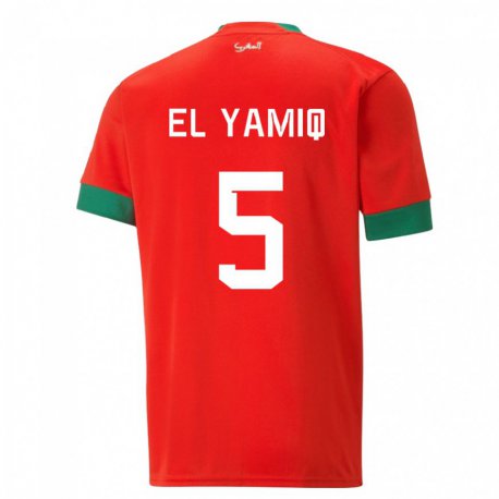 Kandiny Uomo Maglia Marocco Jawad El Yamiq #5 Rosso Kit Gara Home 22-24 Maglietta