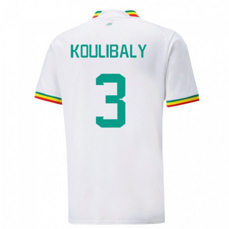 Kandiny Heren Senegalees Kalidou Koulibaly #3 Wit Thuisshirt Thuistenue 22-24 T-shirt