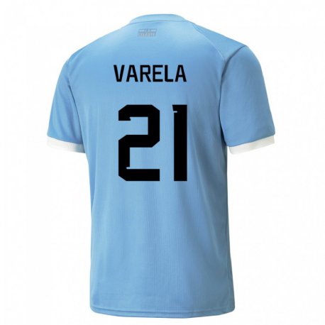 Kandiny Uomo Maglia Uruguay Gullermo Varela #21 Blu Kit Gara Home 22-24 Maglietta