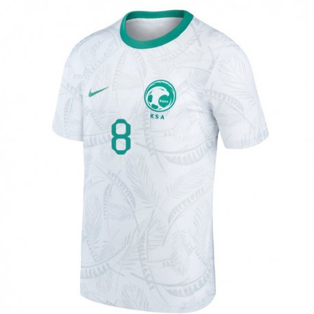 Kandiny Hombre Camiseta Arabia Saudita Ahmed Bamasud #8 Blanco 1ª Equipación 22-24 La Camisa