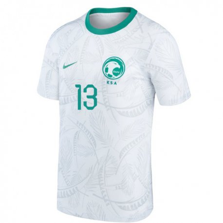 Kandiny Hombre Camiseta Arabia Saudita Yaseer Al Shahrani #13 Blanco 1ª Equipación 22-24 La Camisa