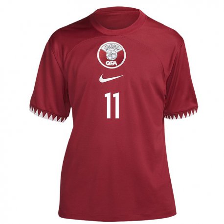 Kandiny Heren Qatarees Akram Afif #11 Kastanjebruin Thuisshirt Thuistenue 22-24 T-shirt België