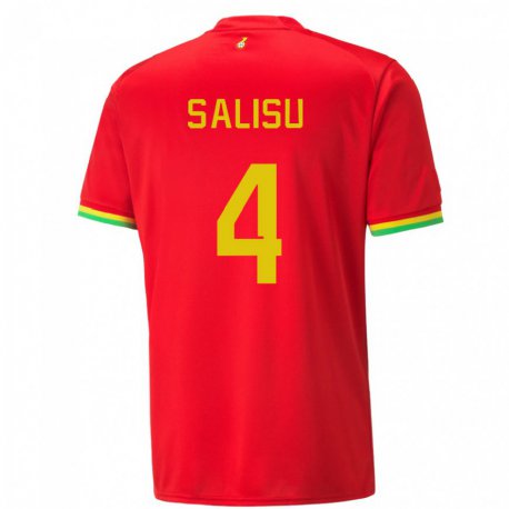 Kandiny Uomo Maglia Ghana Mohammed Salisu #4 Rosso Kit Gara Away 22-24 Maglietta