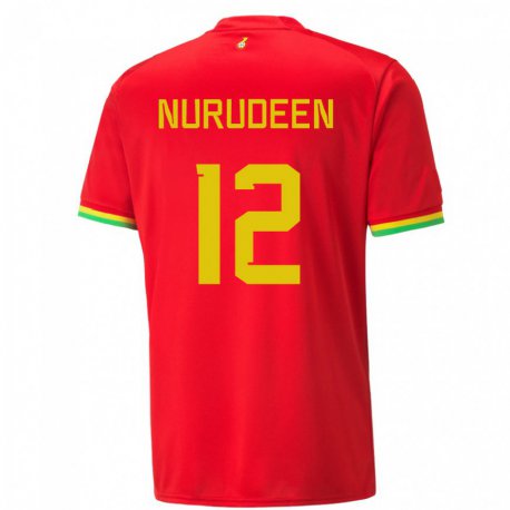 Kandiny Uomo Maglia Ghana Abdul Nurudeen #12 Rosso Kit Gara Away 22-24 Maglietta