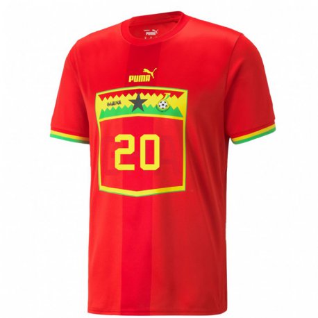 Kandiny Uomo Maglia Ghana Mohammed Kudus #20 Rosso Kit Gara Away 22-24 Maglietta