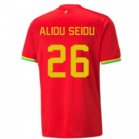 Kandiny Uomo Maglia Ghana Alidu Seidu #26 Rosso Kit Gara Away 22-24 Maglietta