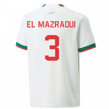 Kandiny Uomo Maglia Marocco Noussair El Mazraoui #3 Bianco Kit Gara Away 22-24 Maglietta