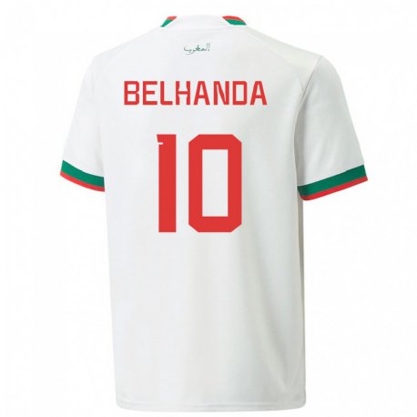 Kandiny Uomo Maglia Marocco Youness Belhanda #10 Bianco Kit Gara Away 22-24 Maglietta