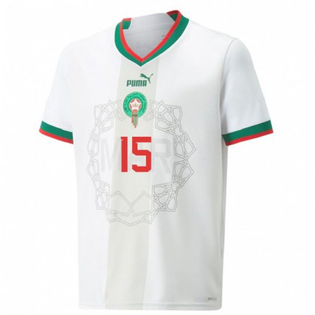 Kandiny Uomo Maglia Marocco Selim Amellah #15 Bianco Kit Gara Away 22-24 Maglietta