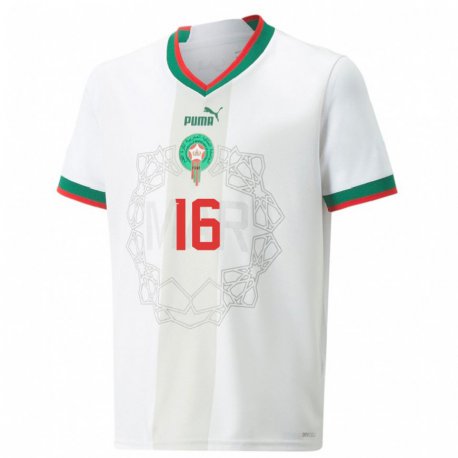 Kandiny Uomo Maglia Marocco Abdessamad Zelzouli #16 Bianco Kit Gara Away 22-24 Maglietta