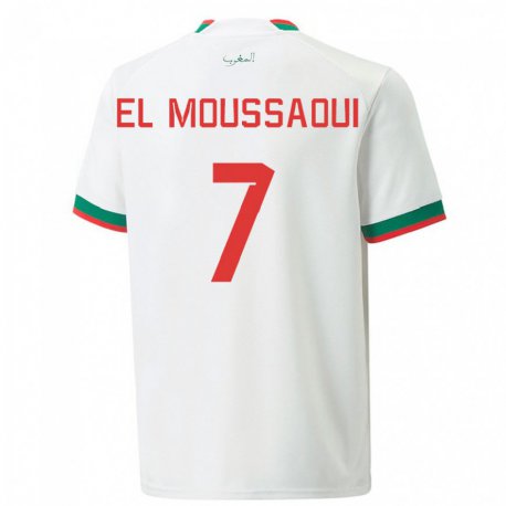 Kandiny Uomo Maglia Marocco Hamza El Moussaoui #7 Bianco Kit Gara Away 22-24 Maglietta