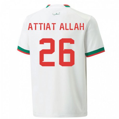 Kandiny Uomo Maglia Marocco Yahia Attiat-allah #26 Bianco Kit Gara Away 22-24 Maglietta