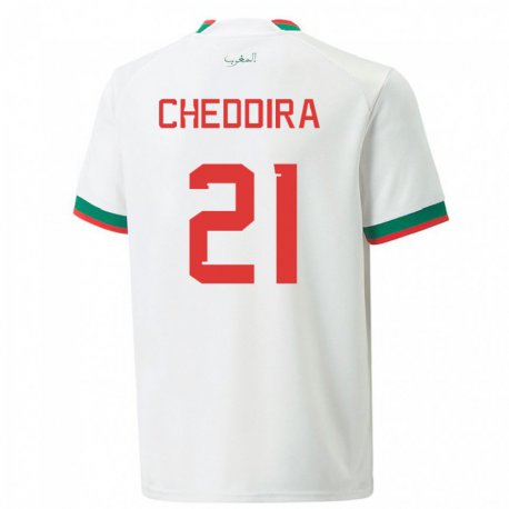 Kandiny Hombre Camiseta Marruecos Walid Cheddira #21 Blanco 2ª Equipación 22-24 La Camisa