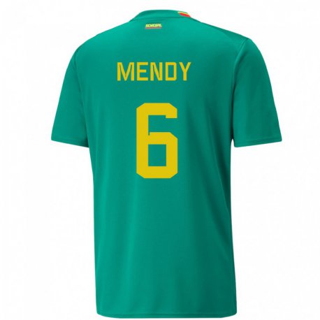 Kandiny Uomo Maglia Senegal Nampalys Mendy #6 Verde Kit Gara Away 22-24 Maglietta