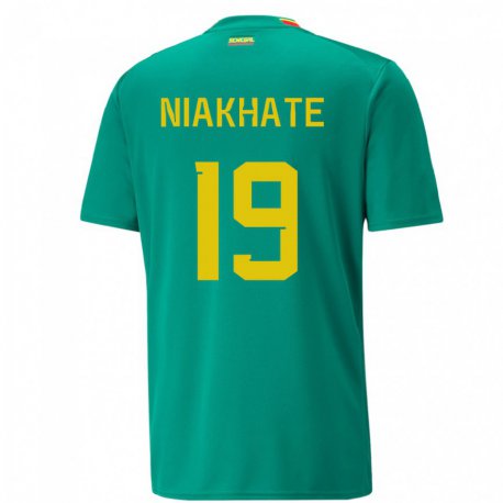 Kandiny Uomo Maglia Senegal Moussa Niakhate #19 Verde Kit Gara Away 22-24 Maglietta