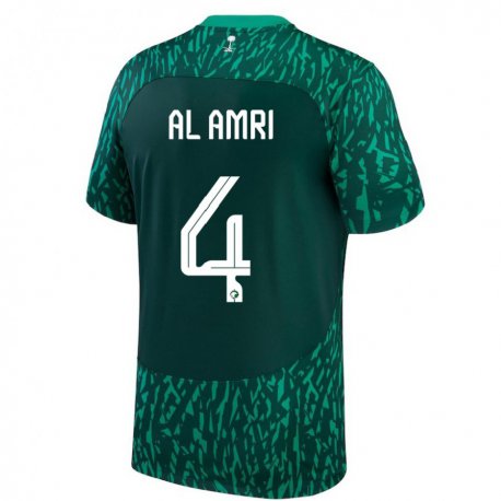 Kandiny Hombre Camiseta Arabia Saudita Abdulelah Al Amri #4 Verde Oscuro 2ª Equipación 22-24 La Camisa