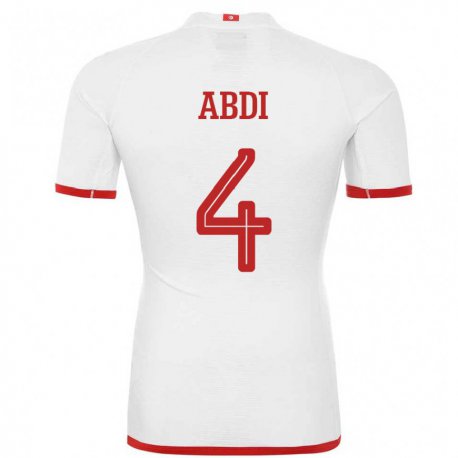 Kandiny Hombre Camiseta Túnez Ali Abdi #4 Blanco 2ª Equipación 22-24 La Camisa México