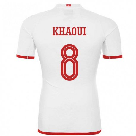 Kandiny Uomo Maglia Tunisia Saif Eddine Khaoui #8 Bianco Kit Gara Away 22-24 Maglietta