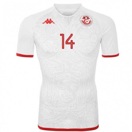 Kandiny Uomo Maglia Tunisia Hannibal Mejbri #14 Bianco Kit Gara Away 22-24 Maglietta