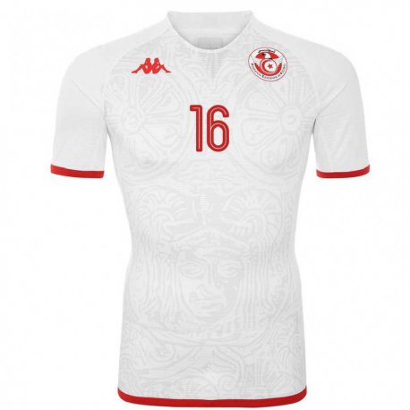 Kandiny Uomo Maglia Tunisia Aymen Dahmen #16 Bianco Kit Gara Away 22-24 Maglietta