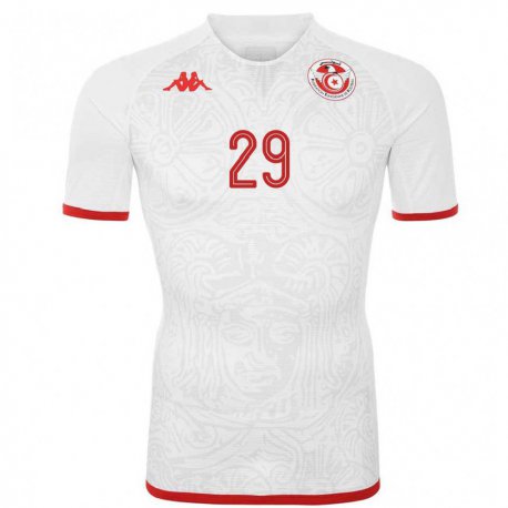 Kandiny Uomo Maglia Tunisia Sayfallah Ltaief #29 Bianco Kit Gara Away 22-24 Maglietta